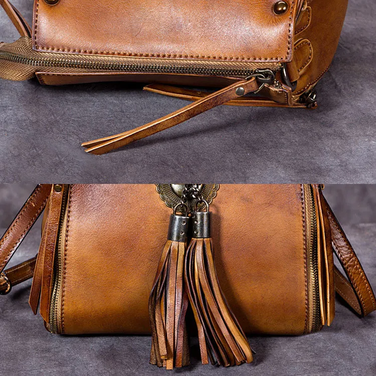Small Womens Leather Fringe Backpack Purses Crossbody Handbags for Women