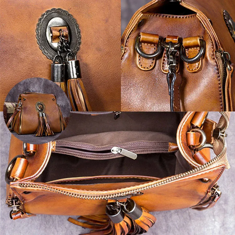 Small Womens Leather Fringe Backpack Purses Crossbody Handbags for Women