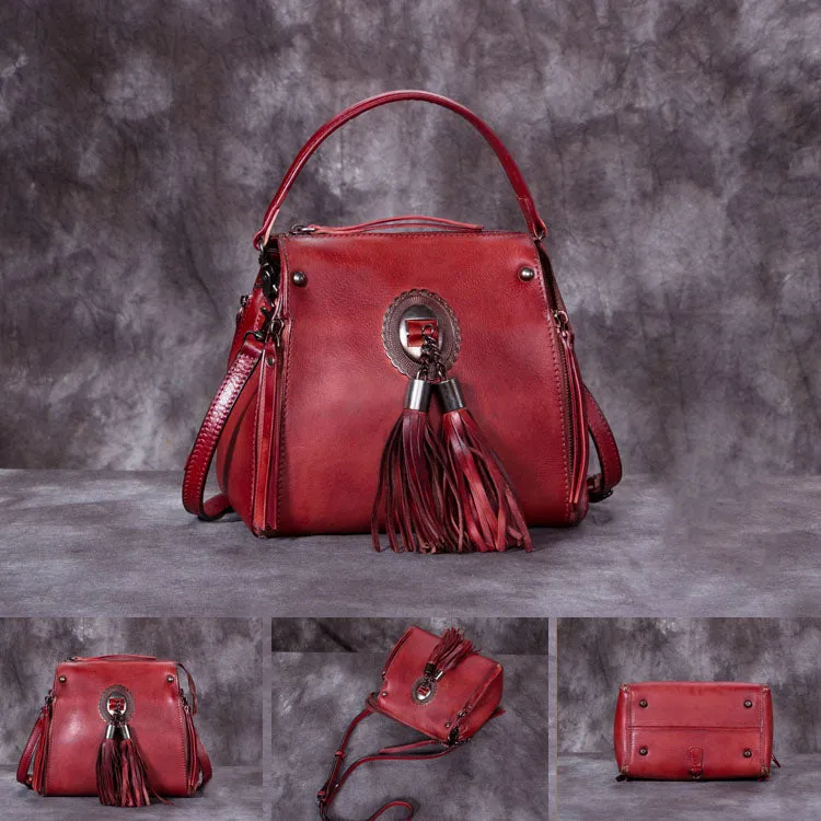 Small Womens Leather Fringe Backpack Purses Crossbody Handbags for Women