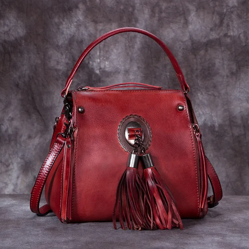 Small Womens Leather Fringe Backpack Purses Crossbody Handbags for Women