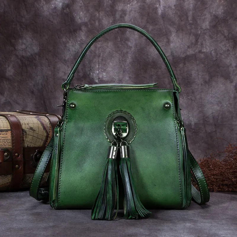 Small Womens Leather Fringe Backpack Purses Crossbody Handbags for Women