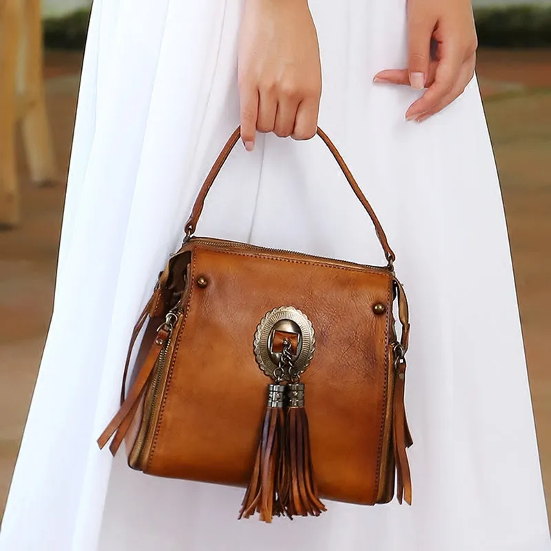 Small Womens Leather Fringe Backpack Purses Crossbody Handbags for Women