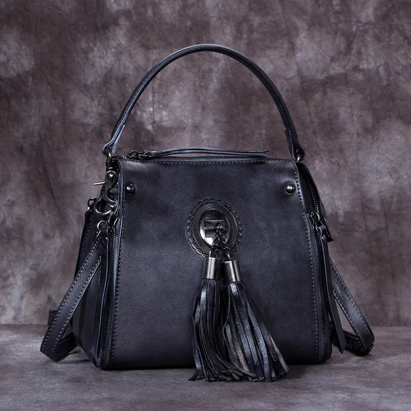 Small Womens Leather Fringe Backpack Purses Crossbody Handbags for Women