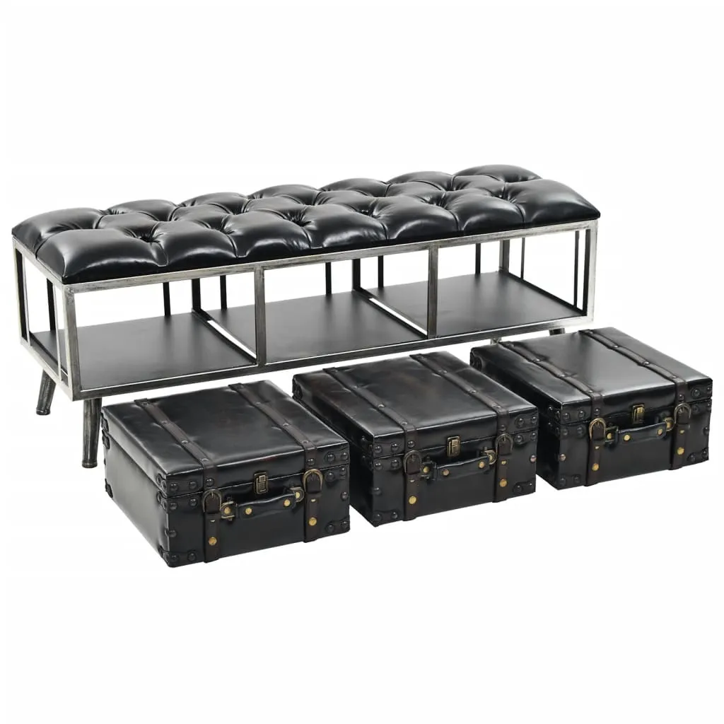 Storage Bench 110 cm Black Artificial Leather