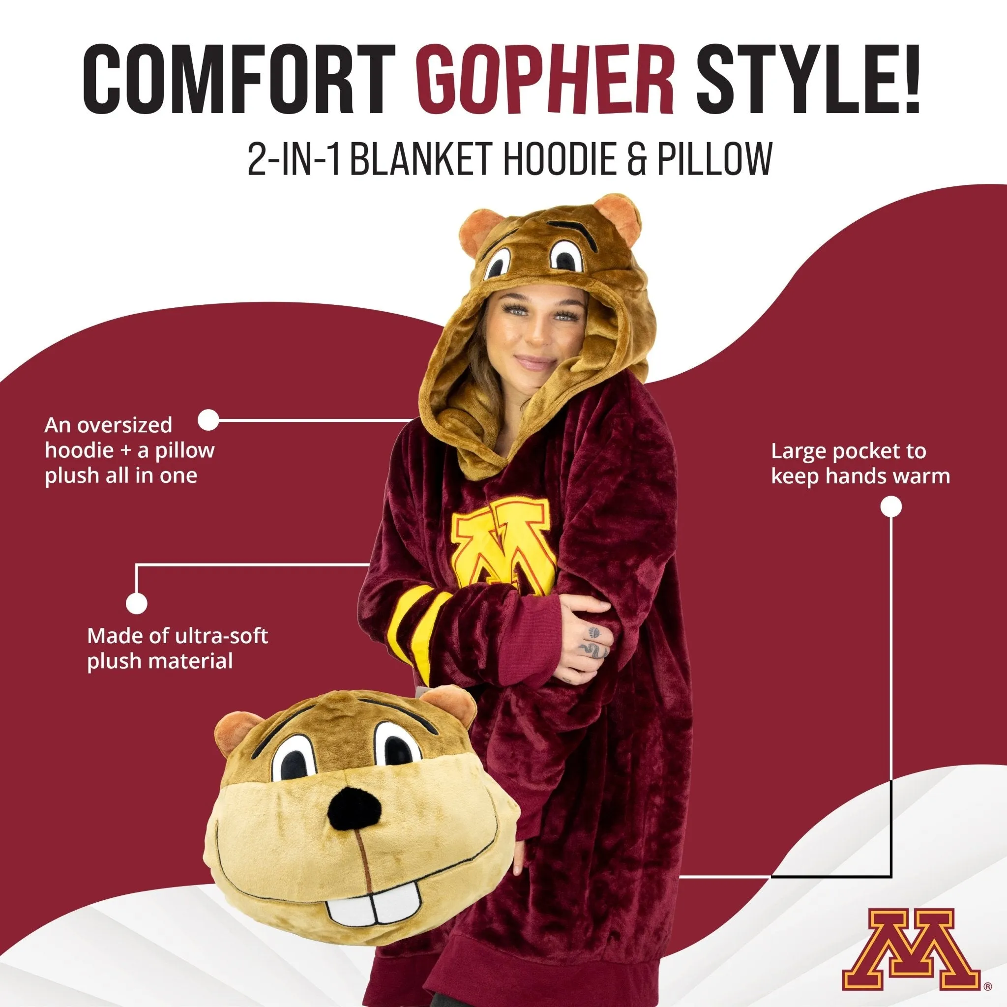 University of Minnesota Gophers Snugible | Blanket Hoodie & Pillow