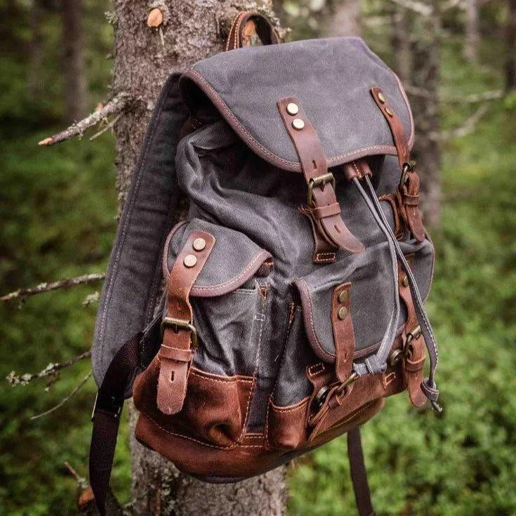 Vintage Waxed Canvas Backpack Waterproof for Men-Khaki