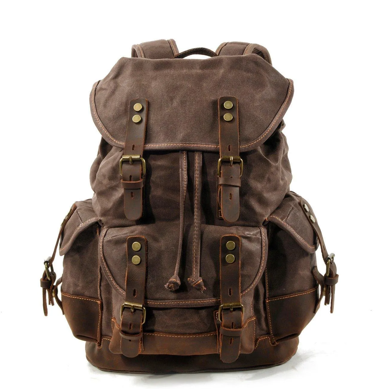 Vintage Waxed Canvas Backpack Waterproof for Men-Khaki
