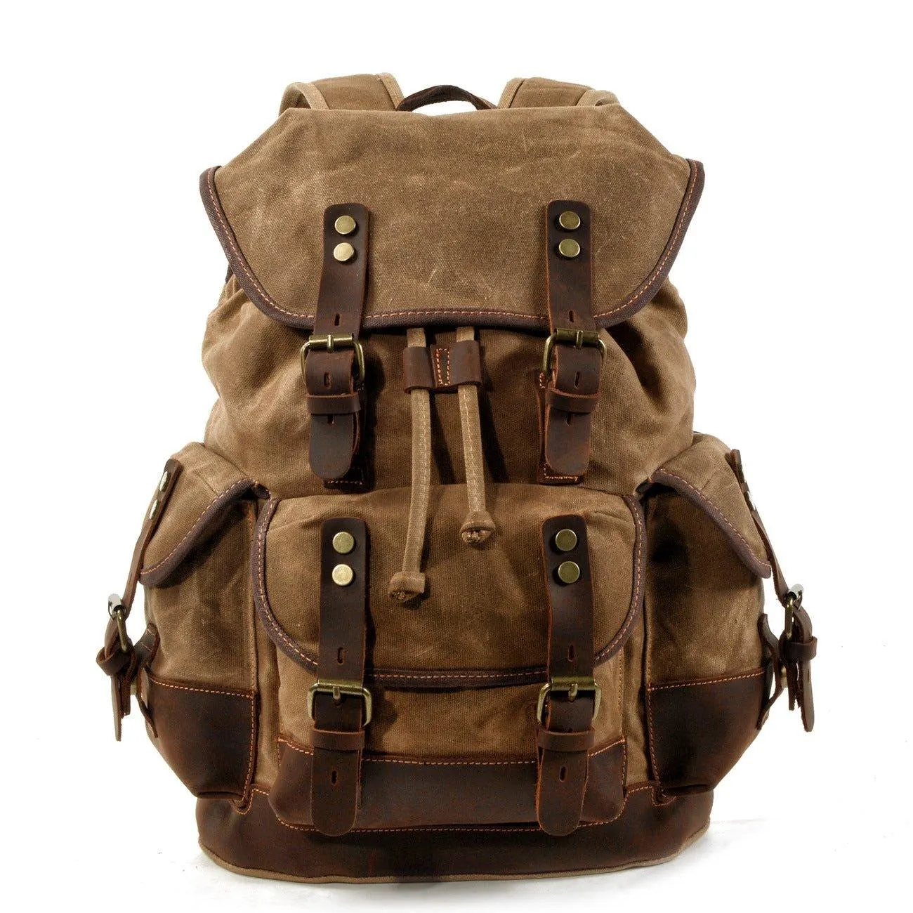 Vintage Waxed Canvas Backpack Waterproof for Men-Khaki