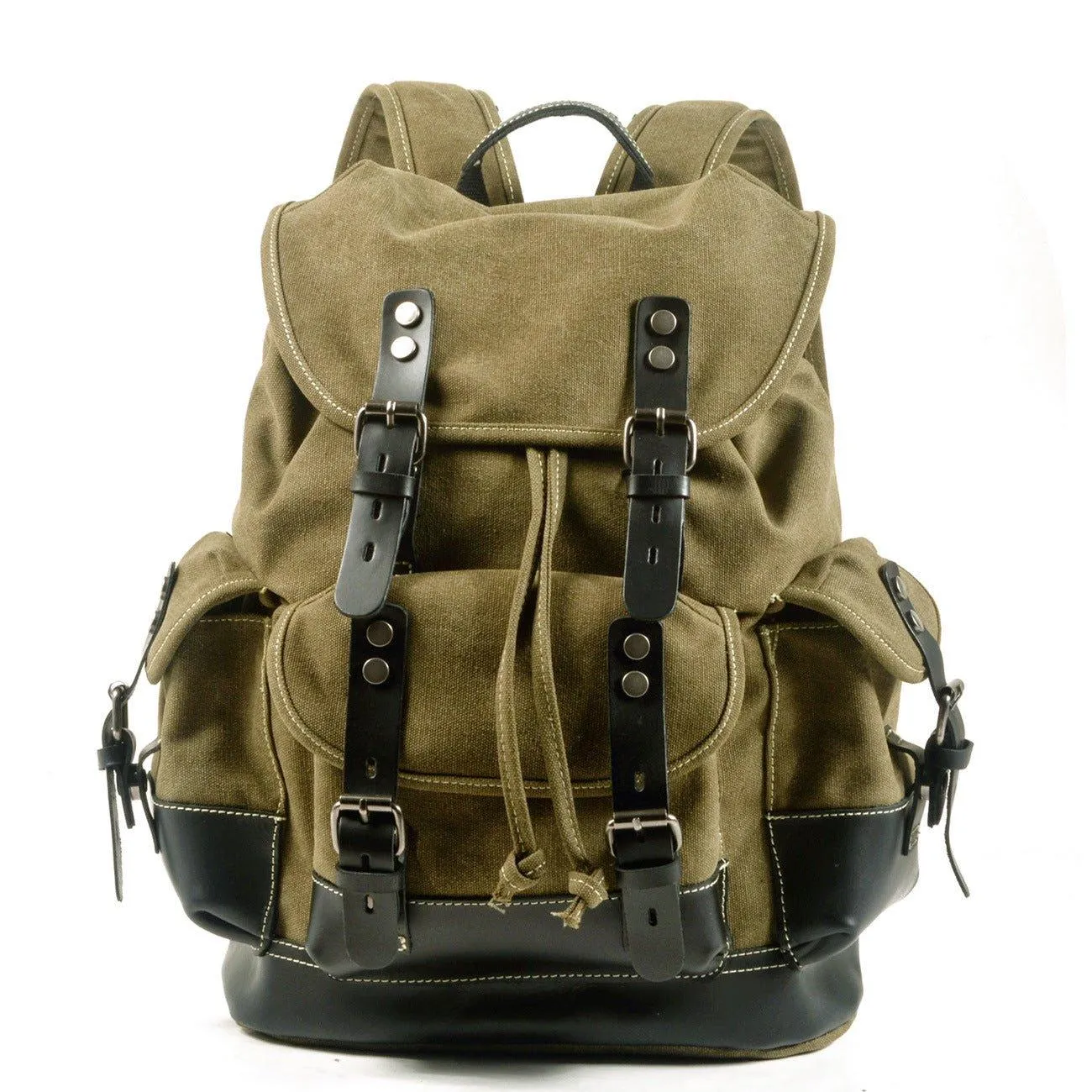 Vintage Waxed Canvas Backpack Waterproof for Men-Khaki