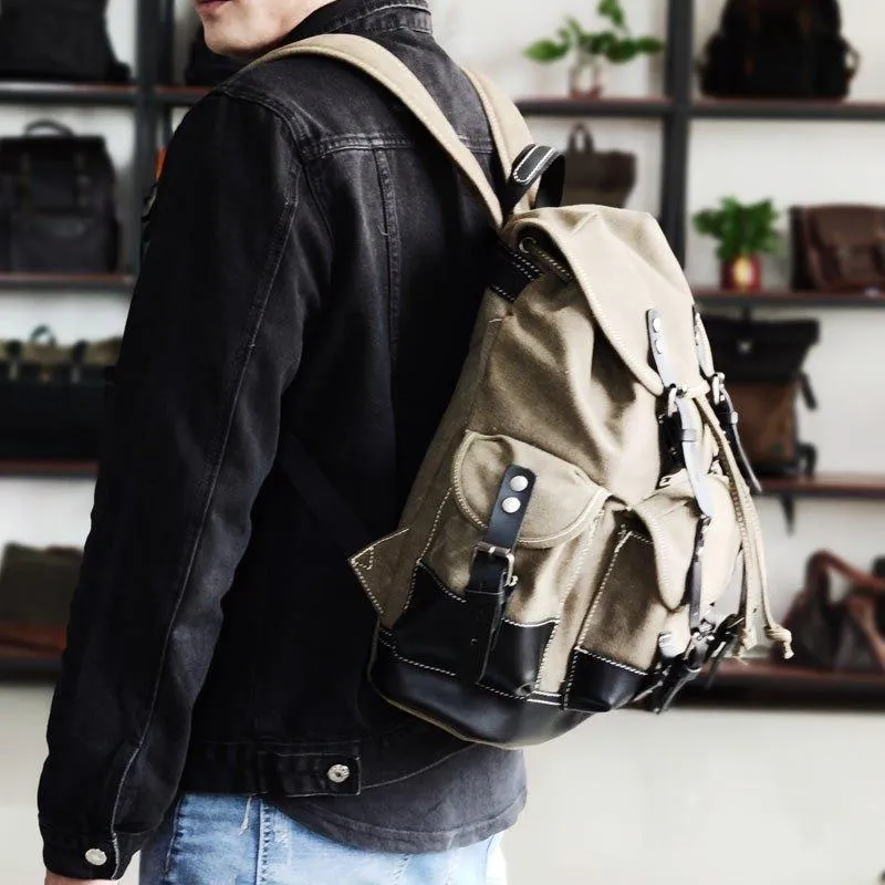 Vintage Waxed Canvas Backpack Waterproof for Men-Khaki