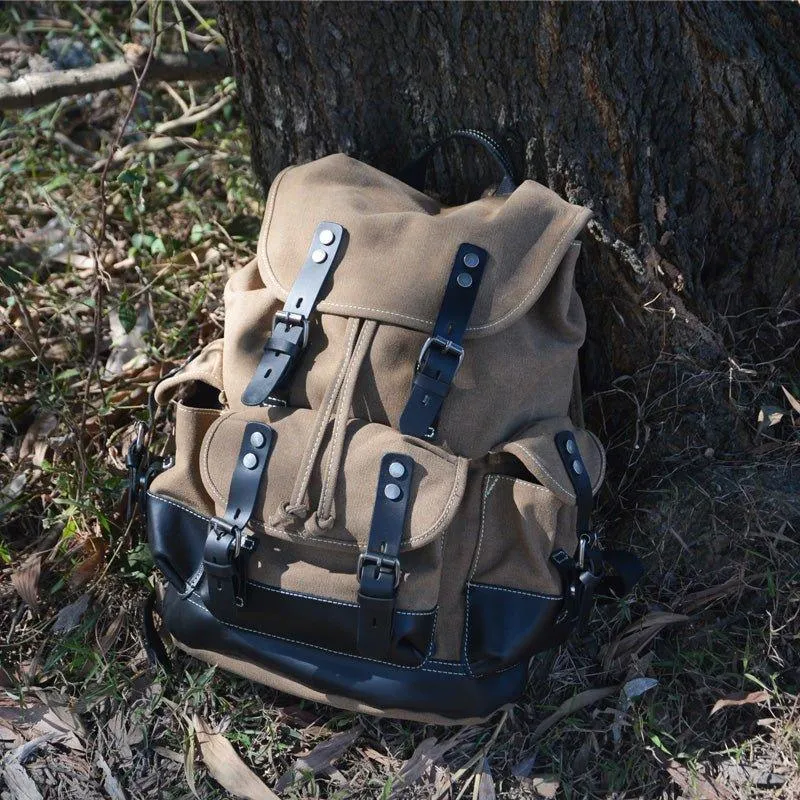 Vintage Waxed Canvas Backpack Waterproof for Men-Khaki