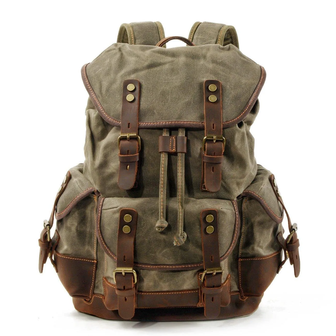 Vintage Waxed Canvas Backpack Waterproof for Men-Khaki