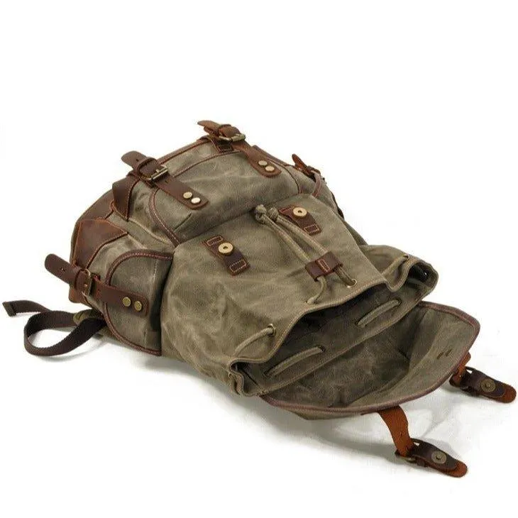 Vintage Waxed Canvas Backpack Waterproof for Men-Khaki