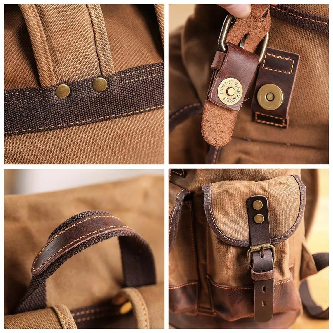 Vintage Waxed Canvas Backpack Waterproof for Men-Khaki