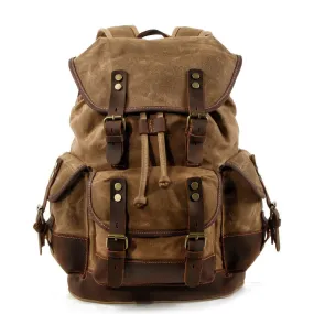Vintage Waxed Canvas Backpack Waterproof for Men-Khaki