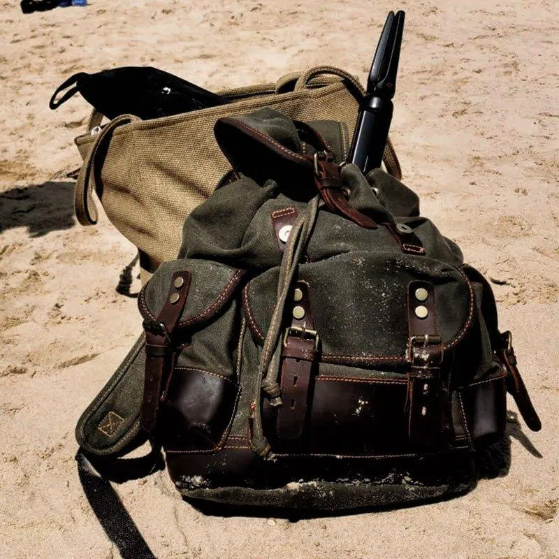 Vintage Waxed Canvas Backpack Waterproof for Men-Khaki
