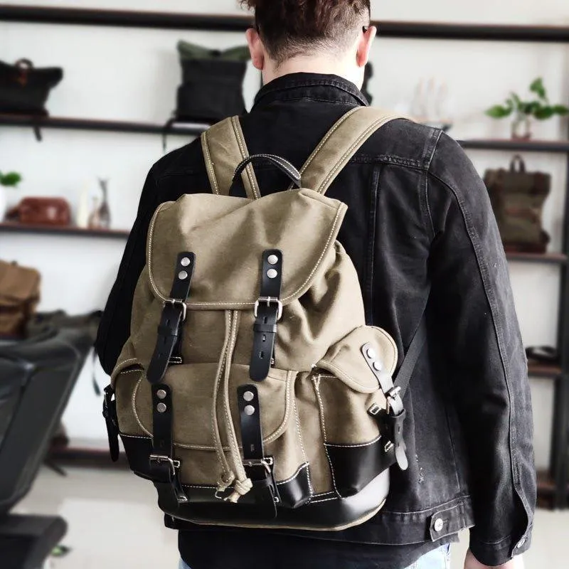 Vintage Waxed Canvas Backpack Waterproof for Men-Khaki