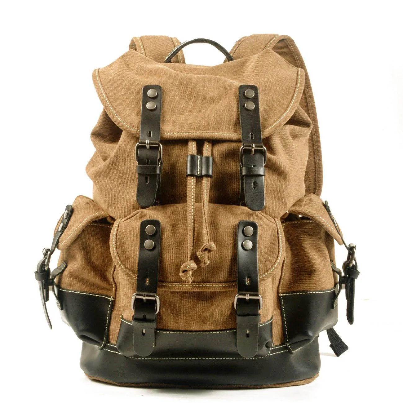 Vintage Waxed Canvas Backpack Waterproof for Men-Khaki