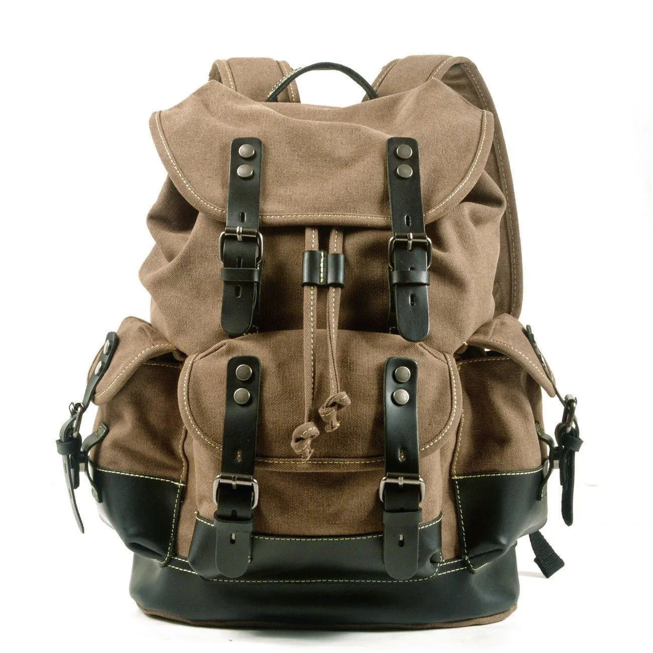 Vintage Waxed Canvas Backpack Waterproof for Men-Khaki