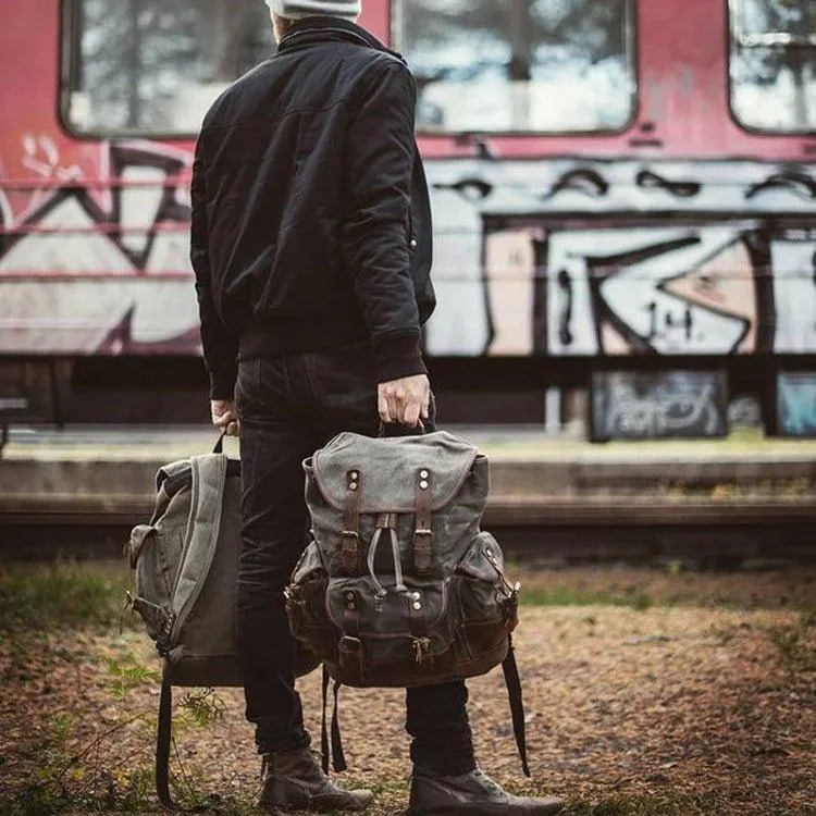 Vintage Waxed Canvas Backpack Waterproof for Men-Khaki