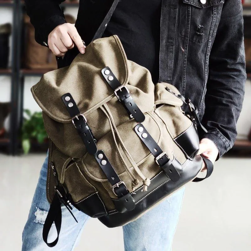 Vintage Waxed Canvas Backpack Waterproof for Men-Khaki