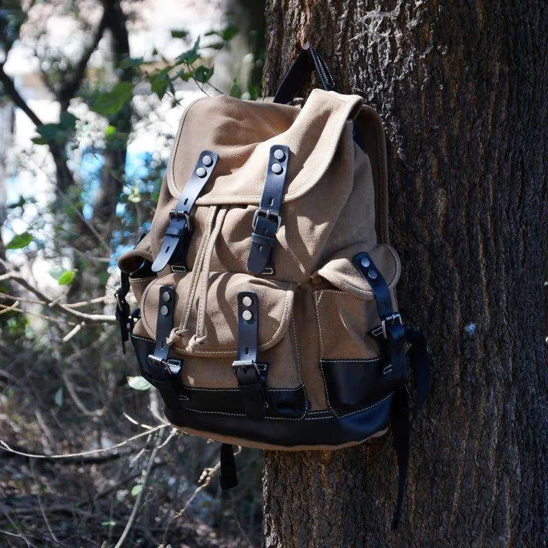 Vintage Waxed Canvas Backpack Waterproof for Men-Khaki