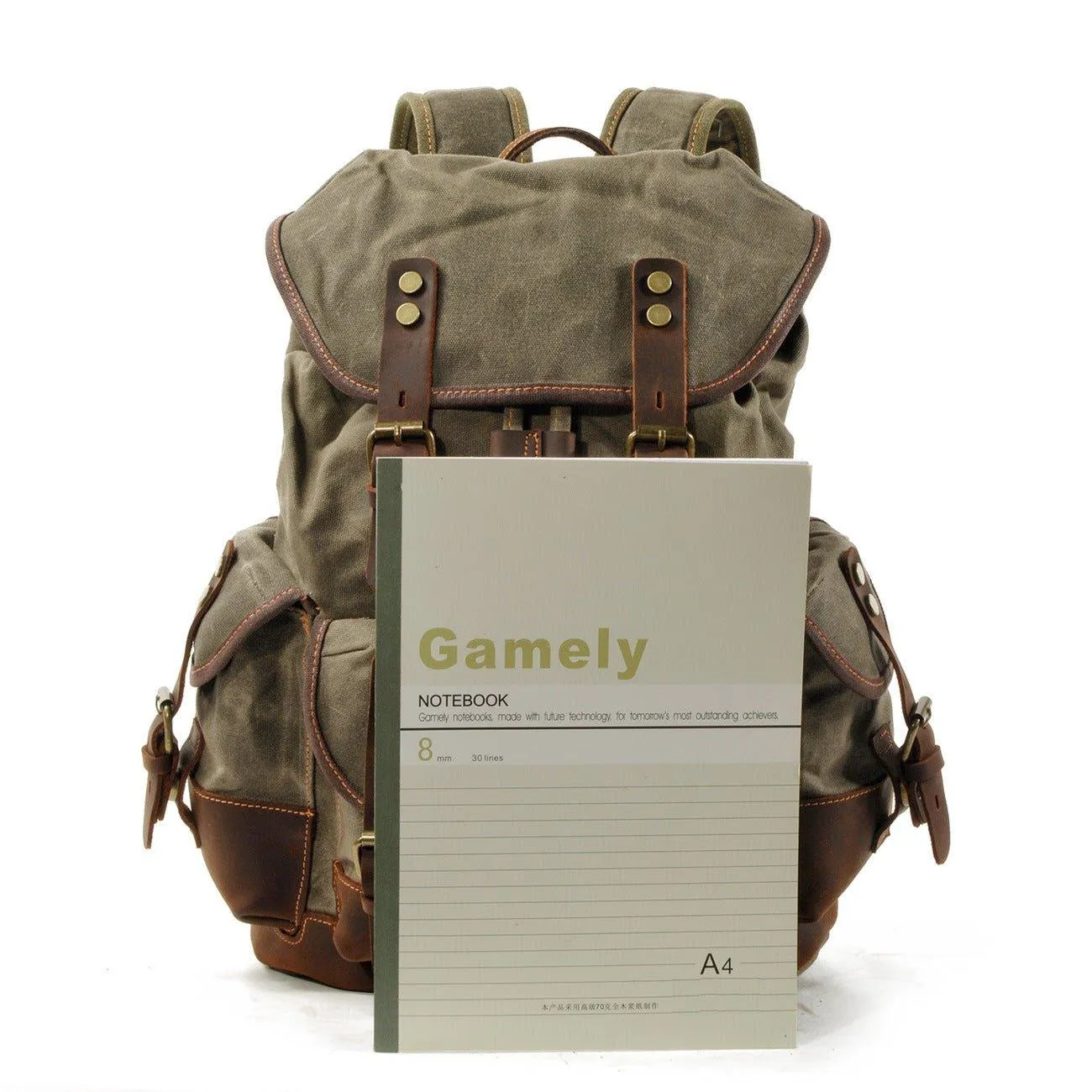 Vintage Waxed Canvas Backpack Waterproof for Men-Khaki