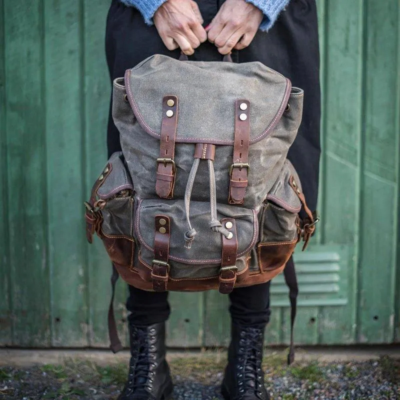 Vintage Waxed Canvas Backpack Waterproof for Men-Khaki