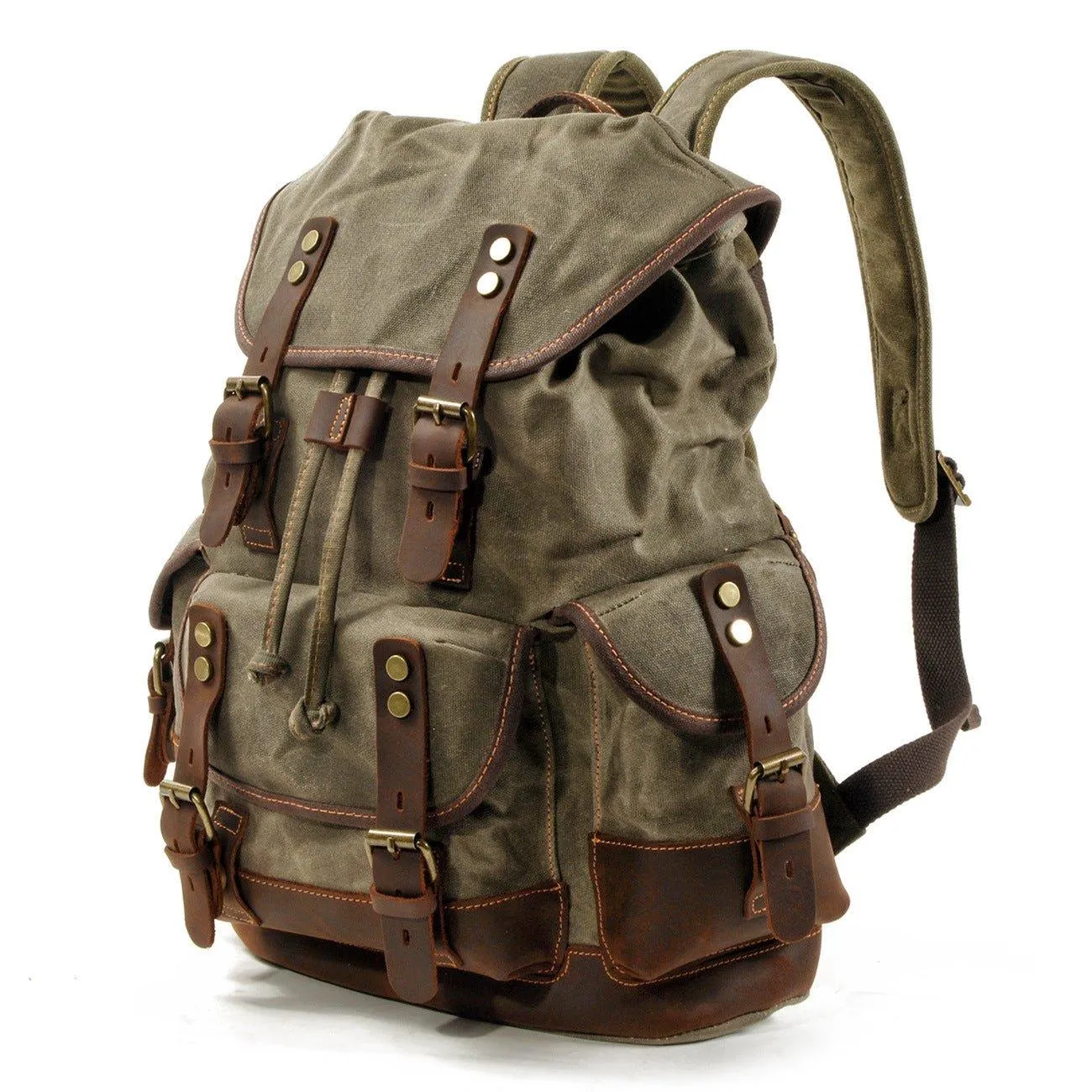 Vintage Waxed Canvas Backpack Waterproof for Men-Khaki