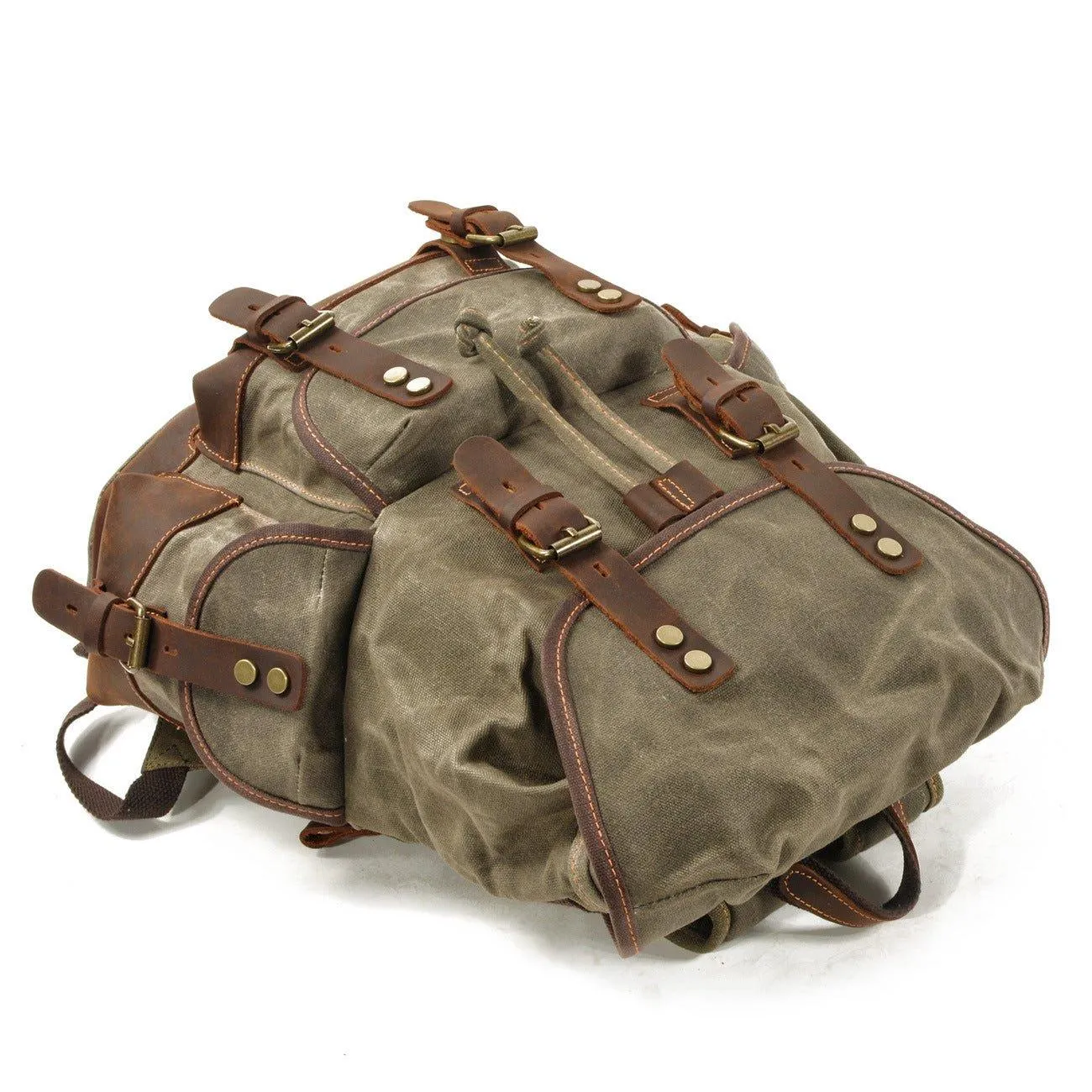 Vintage Waxed Canvas Backpack Waterproof for Men-Khaki