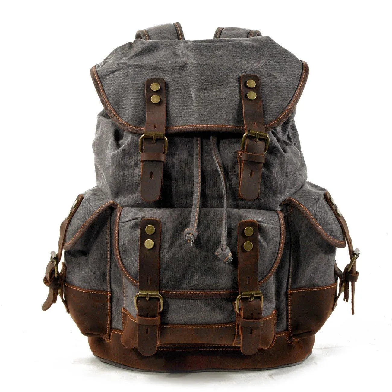Vintage Waxed Canvas Backpack Waterproof for Men-Khaki