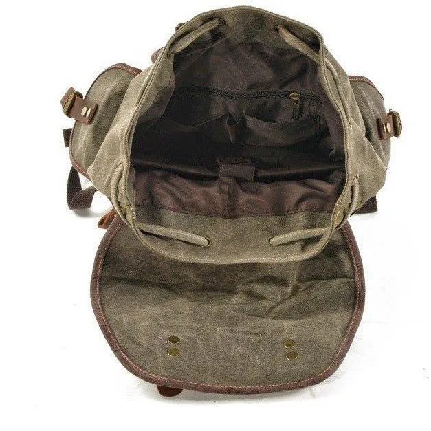 Vintage Waxed Canvas Backpack Waterproof for Men-Khaki
